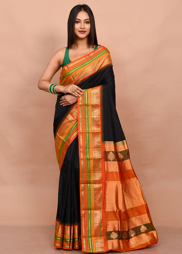 Black Dharmavaram Kanjivaram Silk Saree With Blouse Piece - Indian Silk House Agencies