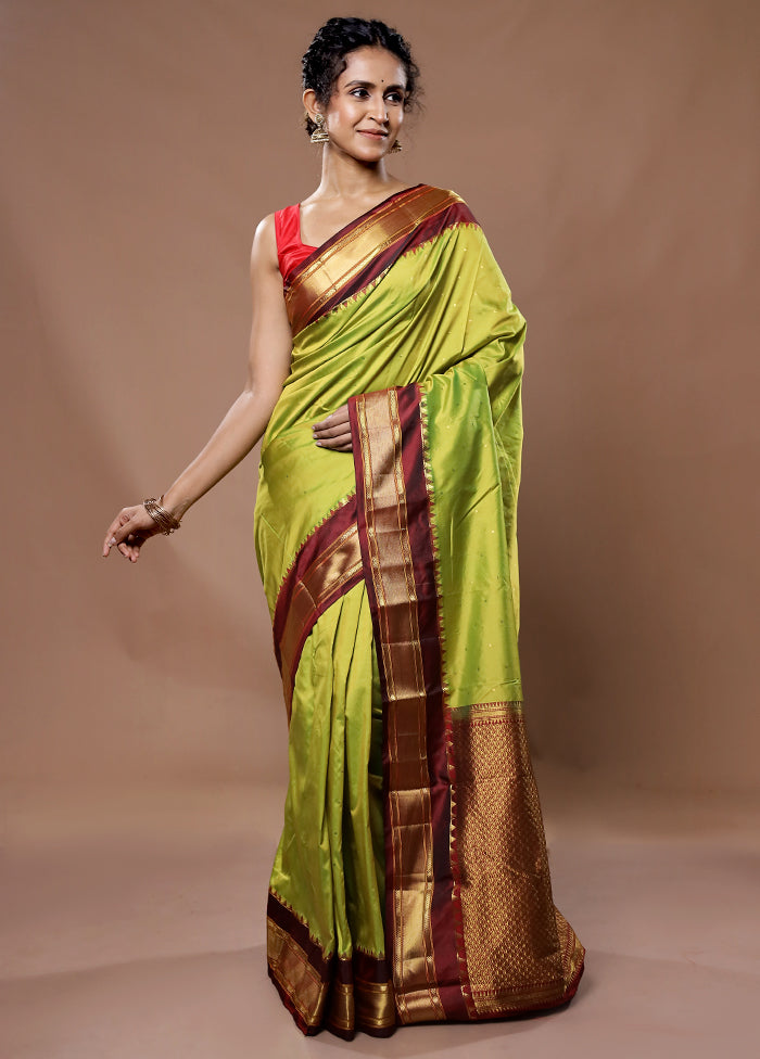 Green Kanjivaram Silk Saree With Blouse Piece