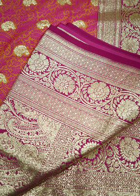 Pink Tanchoi Banarasi Silk Saree With Blouse Piece