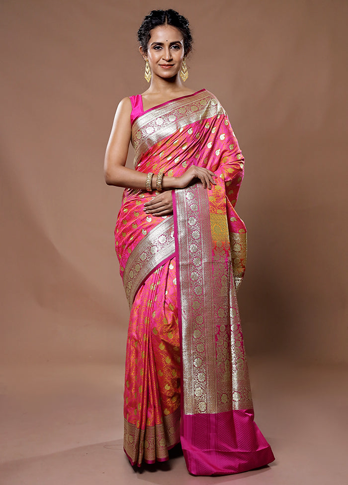 Pink Tanchoi Banarasi Silk Saree With Blouse Piece