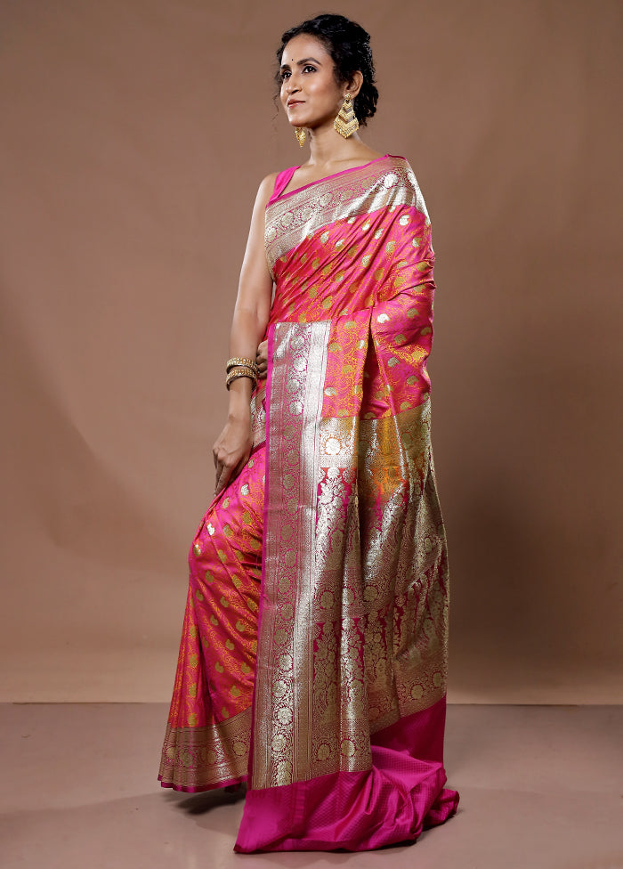 Pink Tanchoi Banarasi Silk Saree With Blouse Piece - Indian Silk House Agencies