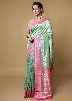 Green Kora Silk Saree With Blouse Piece