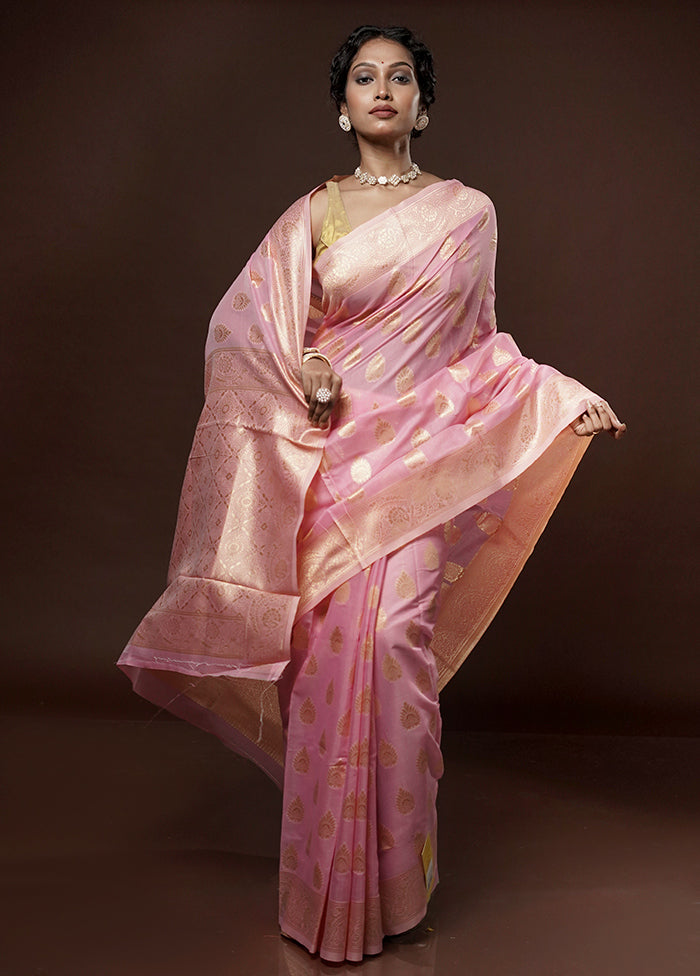 Pink Cotton Saree With Blouse Piece