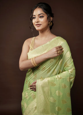 Green Cotton Saree With Blouse Piece - Indian Silk House Agencies