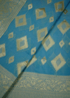 Blue Cotton Saree With Blouse Piece