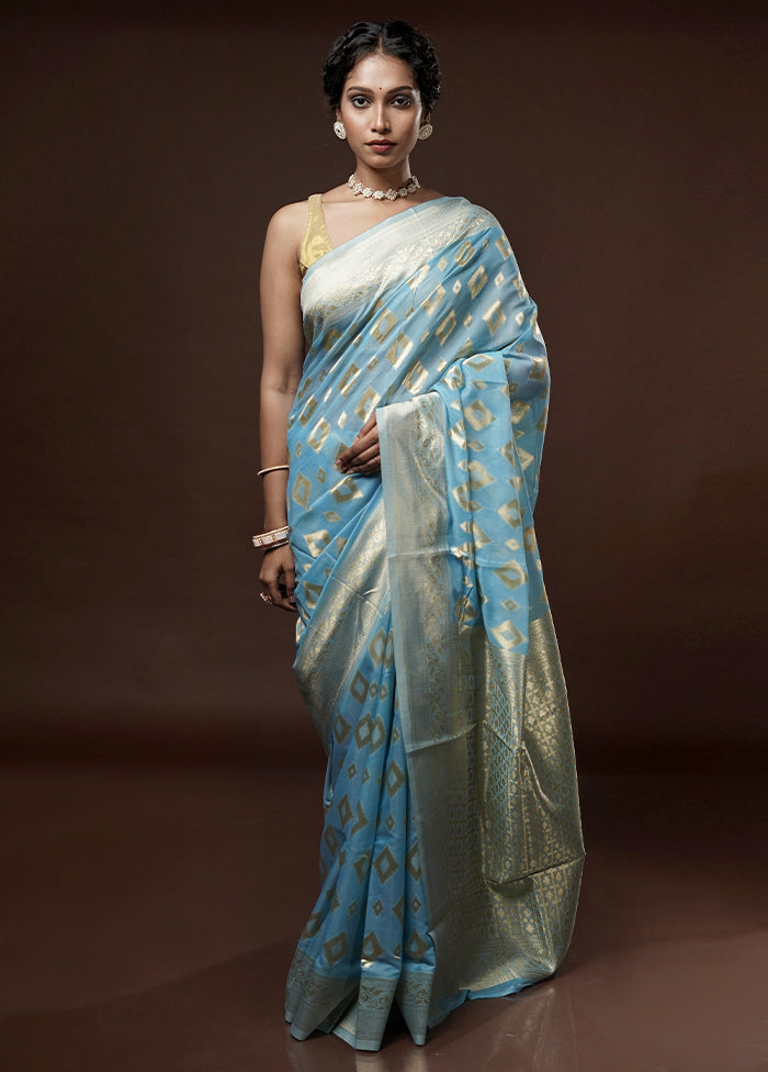 Blue Cotton Saree With Blouse Piece - Indian Silk House Agencies