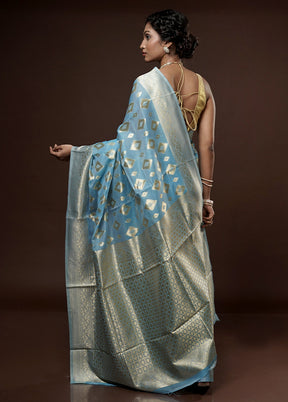 Blue Cotton Saree With Blouse Piece