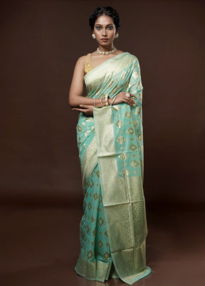 Green Cotton Saree With Blouse Piece - Indian Silk House Agencies