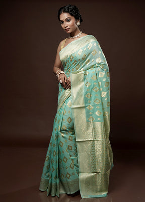 Green Cotton Saree With Blouse Piece - Indian Silk House Agencies