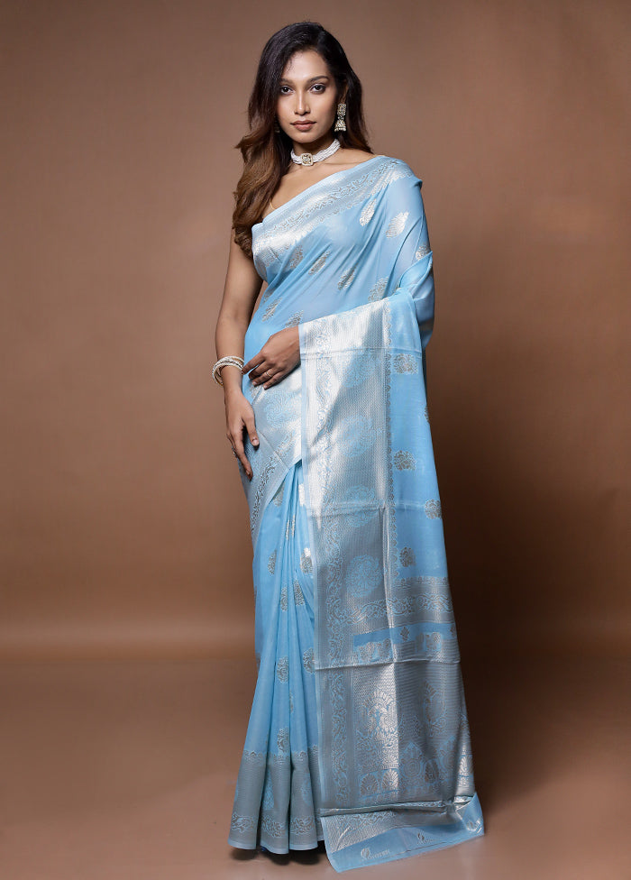 Blue Cotton Saree With Blouse Piece - Indian Silk House Agencies