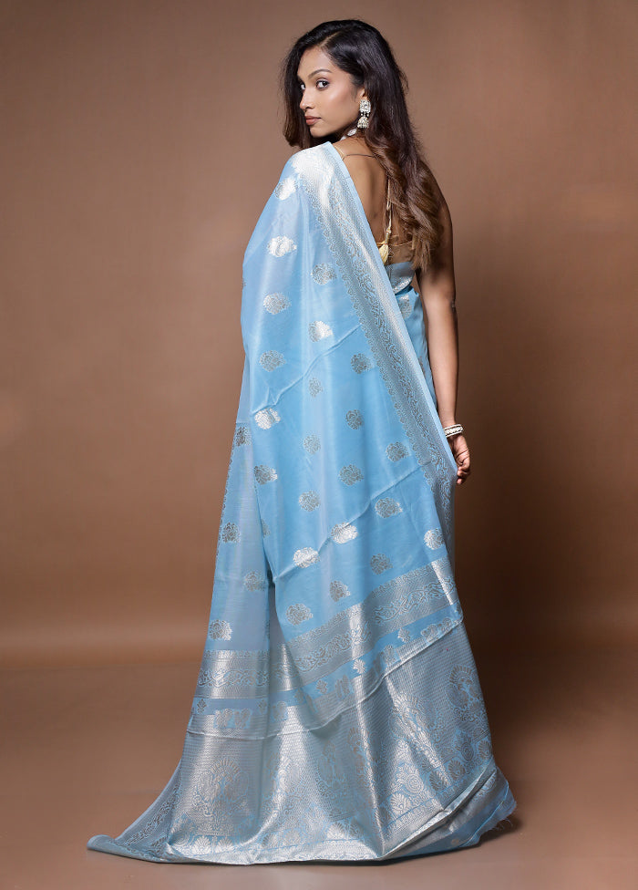 Blue Cotton Saree With Blouse Piece - Indian Silk House Agencies