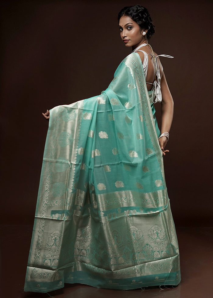 Green Cotton Saree With Blouse Piece - Indian Silk House Agencies