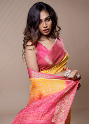 Yellow Dupion Silk Saree Without Blouse Piece - Indian Silk House Agencies