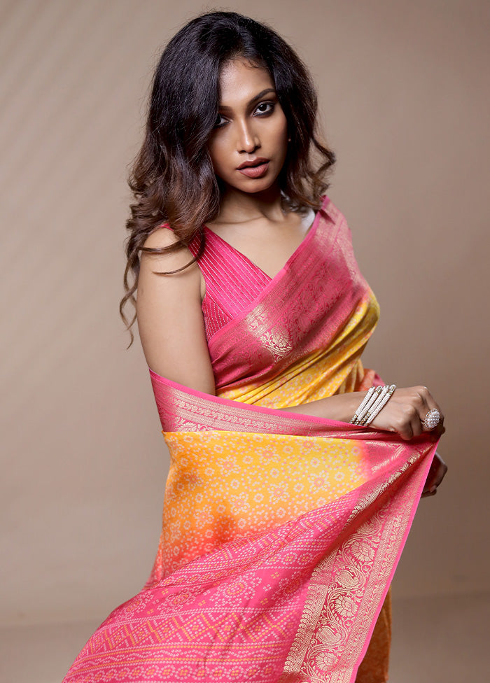 Yellow Dupion Silk Saree Without Blouse Piece - Indian Silk House Agencies