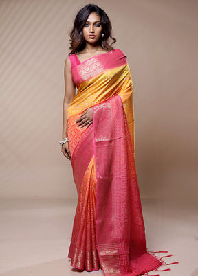 Yellow Dupion Silk Saree Without Blouse Piece - Indian Silk House Agencies