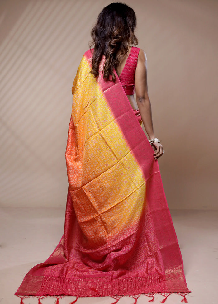 Yellow Dupion Silk Saree Without Blouse Piece - Indian Silk House Agencies