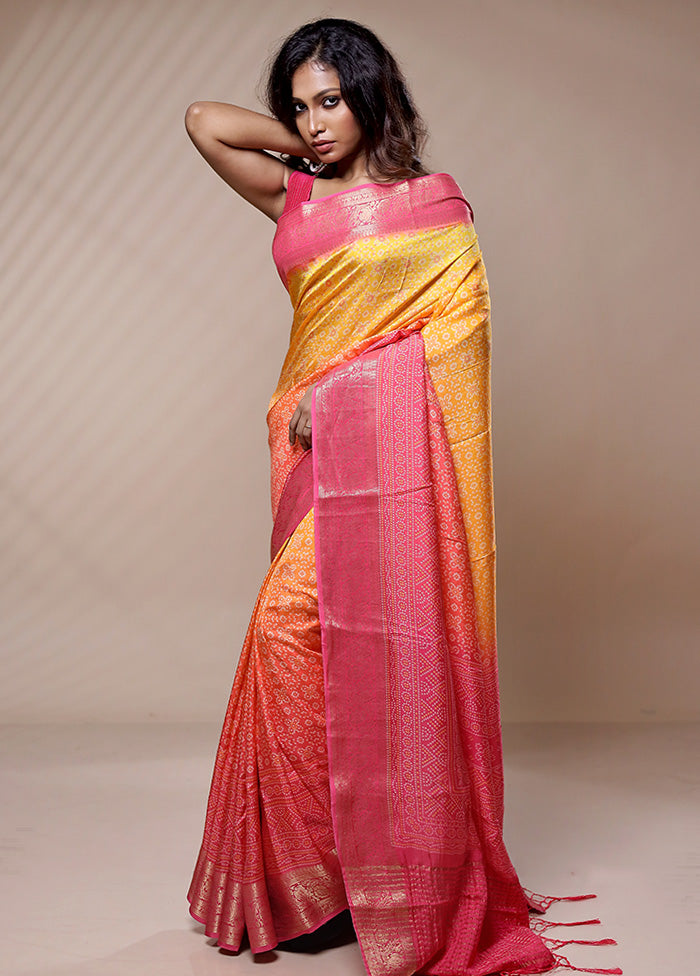 Yellow Dupion Silk Saree Without Blouse Piece - Indian Silk House Agencies