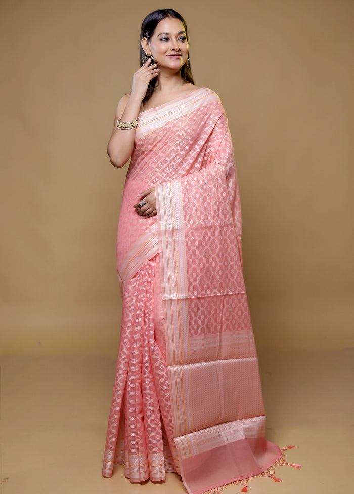 Pink Cotton Saree With Blouse Piece