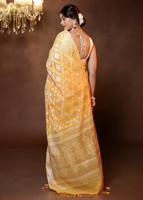 Yellow Cotton Saree With Blouse Piece