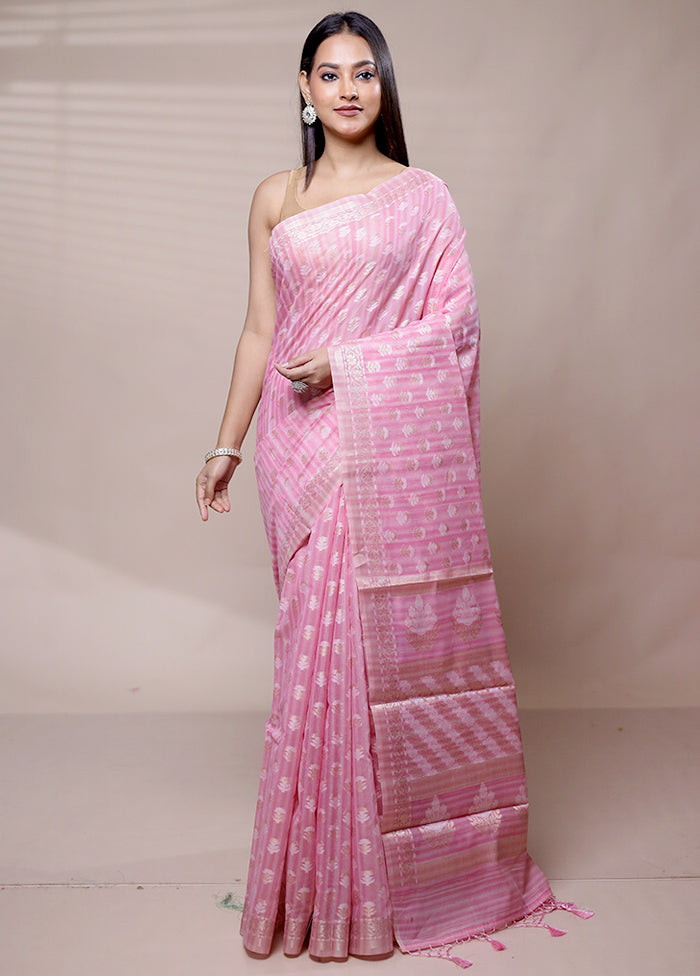 Pink Cotton Saree With Blouse Piece