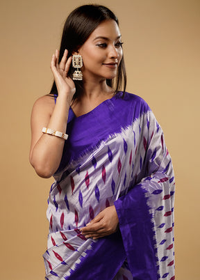 Purple Ikkat Pure Silk Saree With Blouse Piece