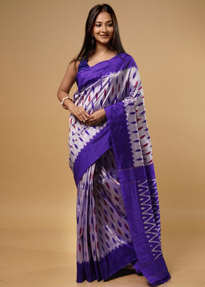 Purple Ikkat Pure Silk Saree With Blouse Piece - Indian Silk House Agencies