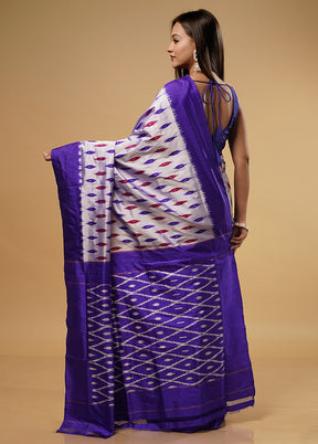 Purple Ikkat Pure Silk Saree With Blouse Piece - Indian Silk House Agencies