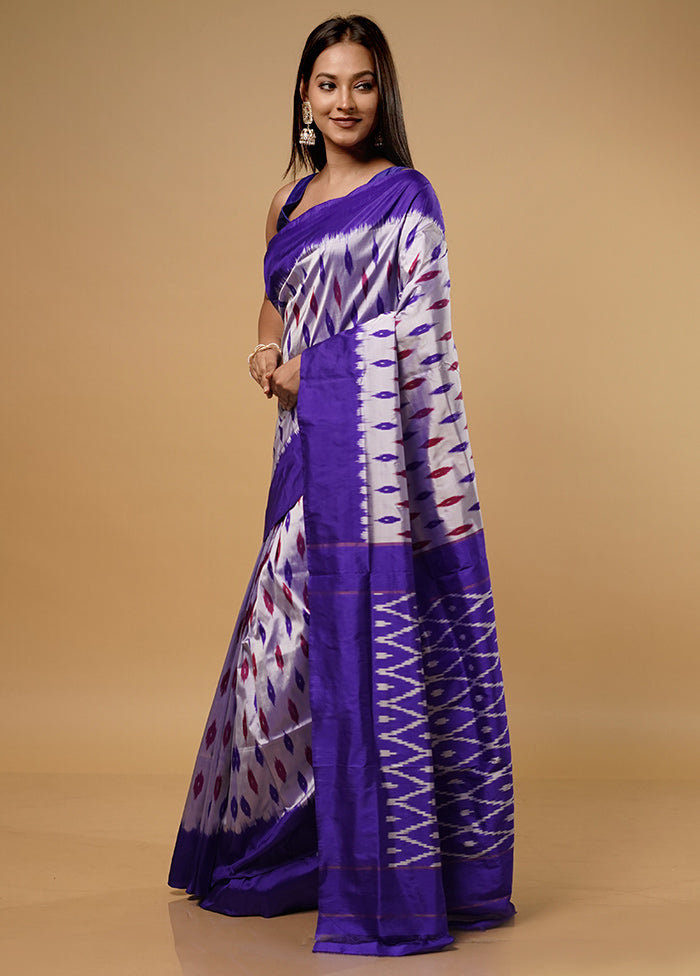 Purple Ikkat Pure Silk Saree With Blouse Piece