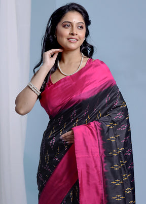 Black Ikkat Pure Silk Saree With Blouse Piece