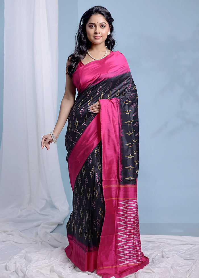 Black Ikkat Pure Silk Saree With Blouse Piece - Indian Silk House Agencies
