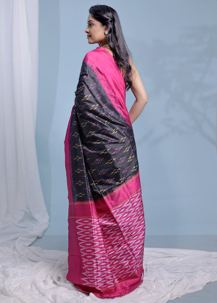 Black Ikkat Pure Silk Saree With Blouse Piece