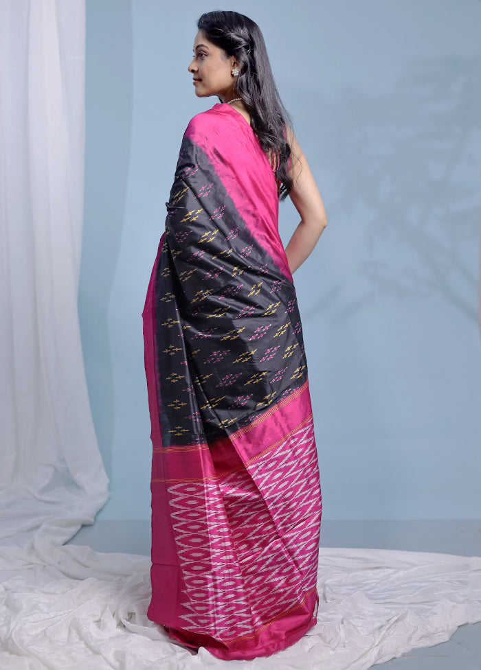 Black Ikkat Pure Silk Saree With Blouse Piece - Indian Silk House Agencies