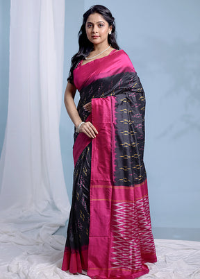 Black Ikkat Pure Silk Saree With Blouse Piece