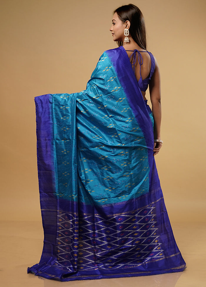 Blue Ikkat Pure Silk Saree With Blouse Piece - Indian Silk House Agencies