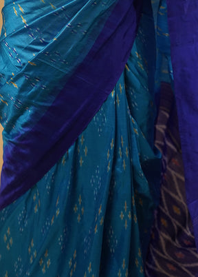 Blue Ikkat Pure Silk Saree With Blouse Piece - Indian Silk House Agencies