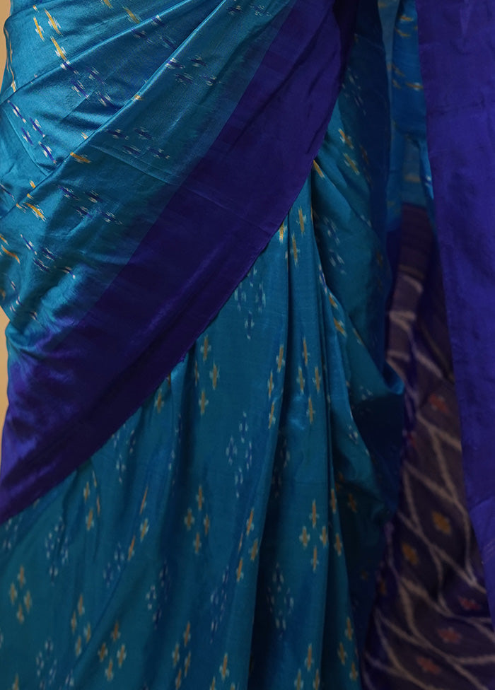 Blue Ikkat Pure Silk Saree With Blouse Piece - Indian Silk House Agencies