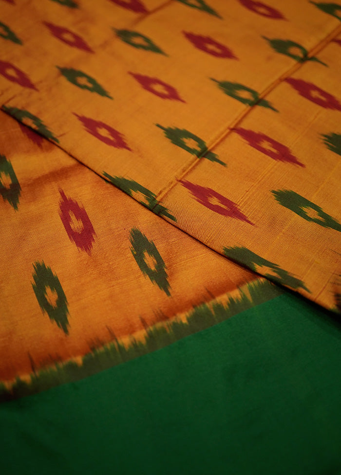 Orange Ikkat Pure Silk Saree With Blouse Piece - Indian Silk House Agencies
