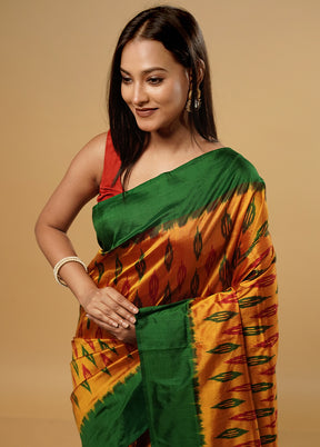 Yellow Ikkat Pure Silk Saree With Blouse Piece