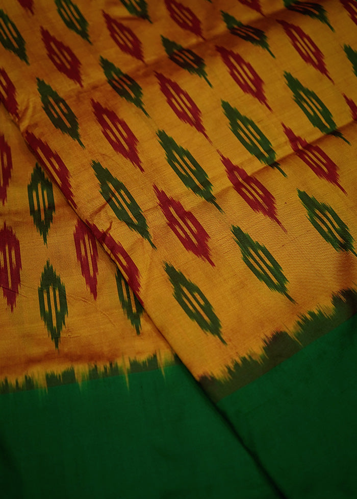 Yellow Ikkat Pure Silk Saree With Blouse Piece - Indian Silk House Agencies