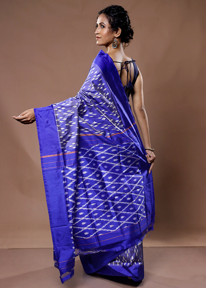 Purple Ikkat Pure Silk Saree With Blouse Piece