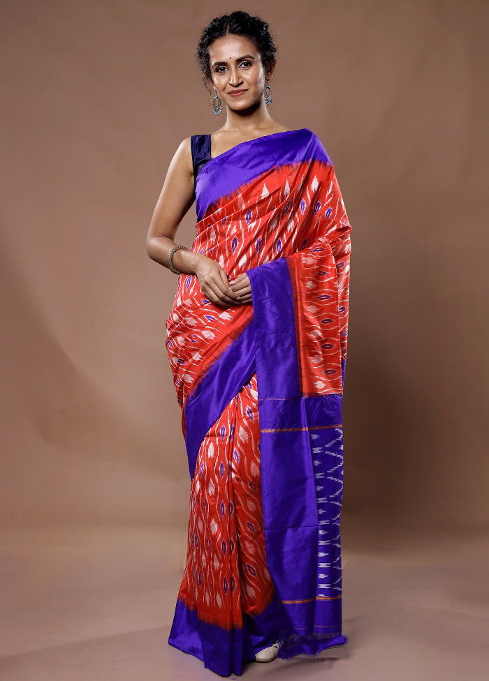 Red Ikkat Pure Silk Saree With Blouse Piece