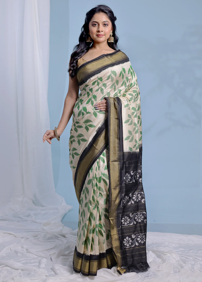 Cream Ikkat Pure Silk Saree With Blouse Piece - Indian Silk House Agencies