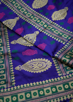 Blue Assam Pure Silk Saree With Blouse Piece