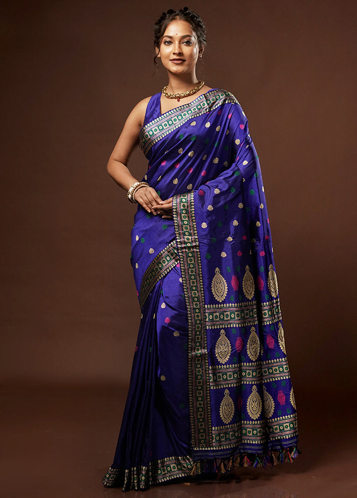 Blue Assam Pure Silk Saree With Blouse Piece - Indian Silk House Agencies