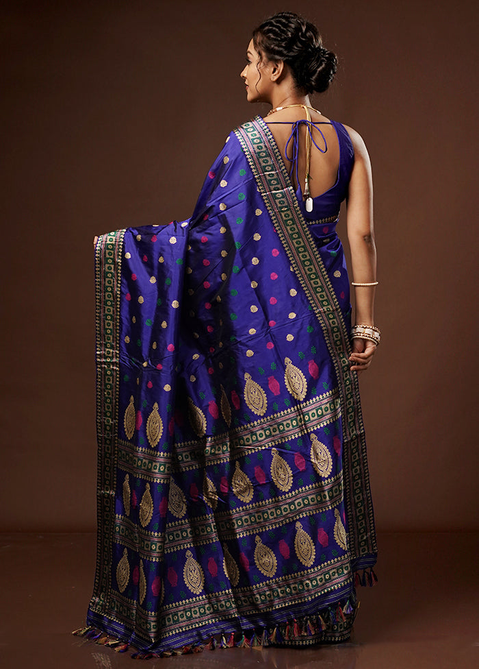 Blue Assam Pure Silk Saree With Blouse Piece - Indian Silk House Agencies