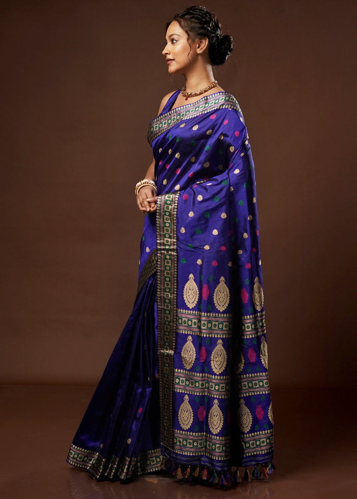 Blue Assam Pure Silk Saree With Blouse Piece - Indian Silk House Agencies