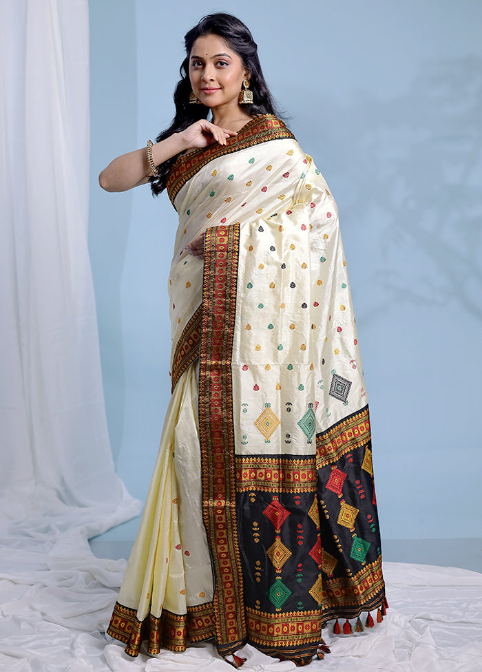 Black Assam Pure Silk Saree With Blouse Piece - Indian Silk House Agencies
