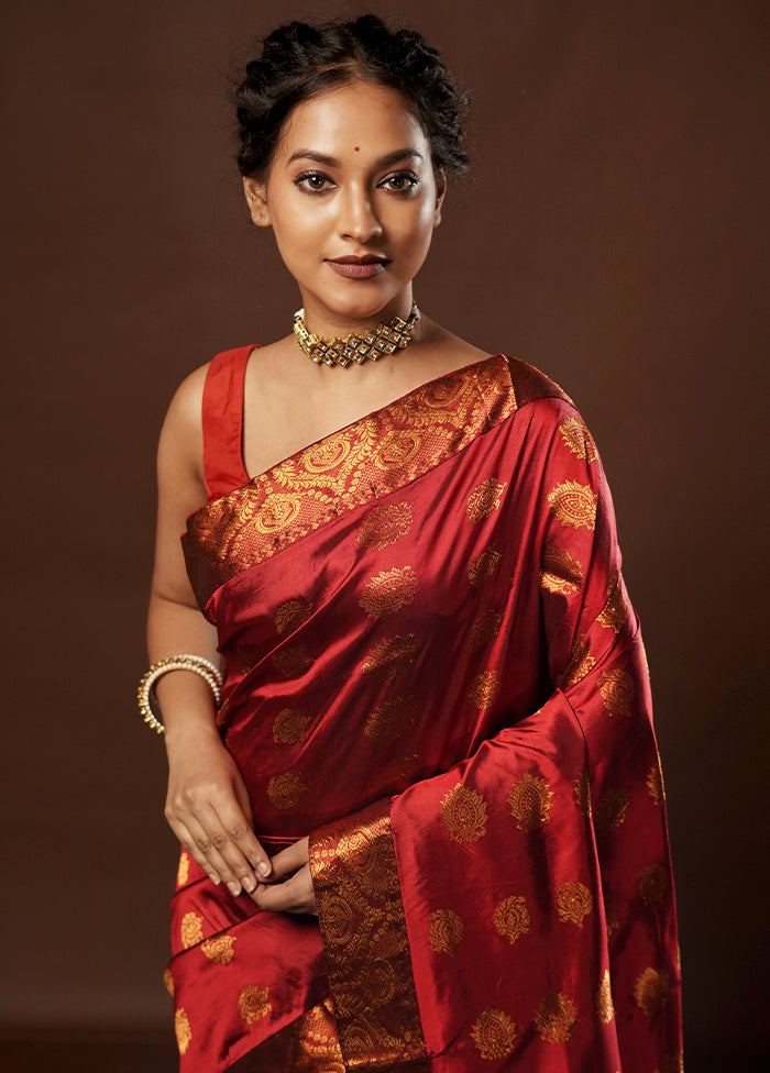 Maroon Assam Pure Silk Saree With Blouse Piece - Indian Silk House Agencies