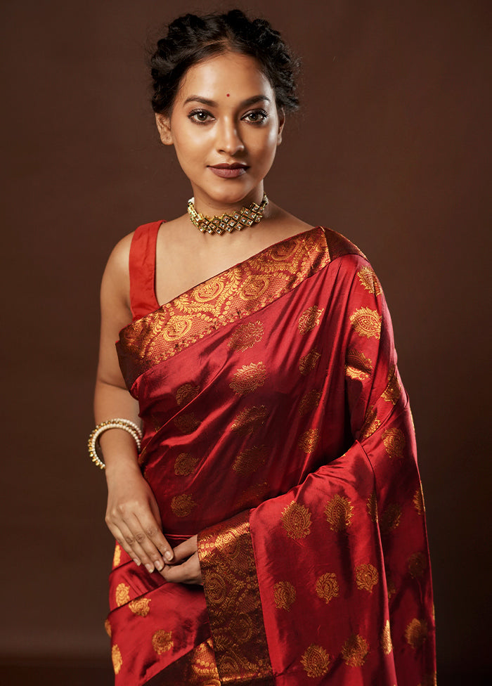 Maroon Assam Pure Silk Saree With Blouse Piece