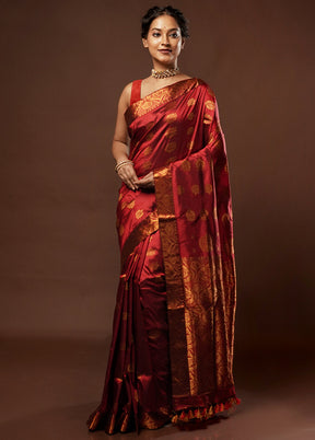 Maroon Assam Pure Silk Saree With Blouse Piece